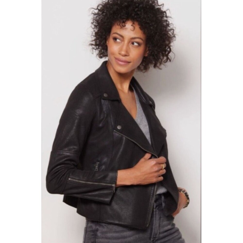 Evereve Women's Faux Leather Moto Jacket Size Medium Black 90s grunge steampunk